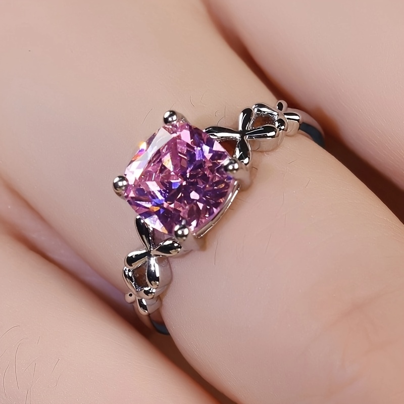 Stylish Square-cut Cross-set Synthetic Zirconia Ring
